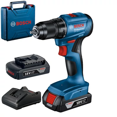 Bosch GSR 185-Li Akkumulátoros fúrócsavarozó,18V, akkuval és töltővel (2x2.0Ah) szerszámkofferben (06019K3000)