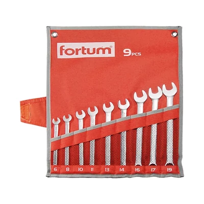 Fortum csillag-villás kulcs klt. 9db, 6-19mm 61CrV5, mattkróm, vászon tok(4730202)